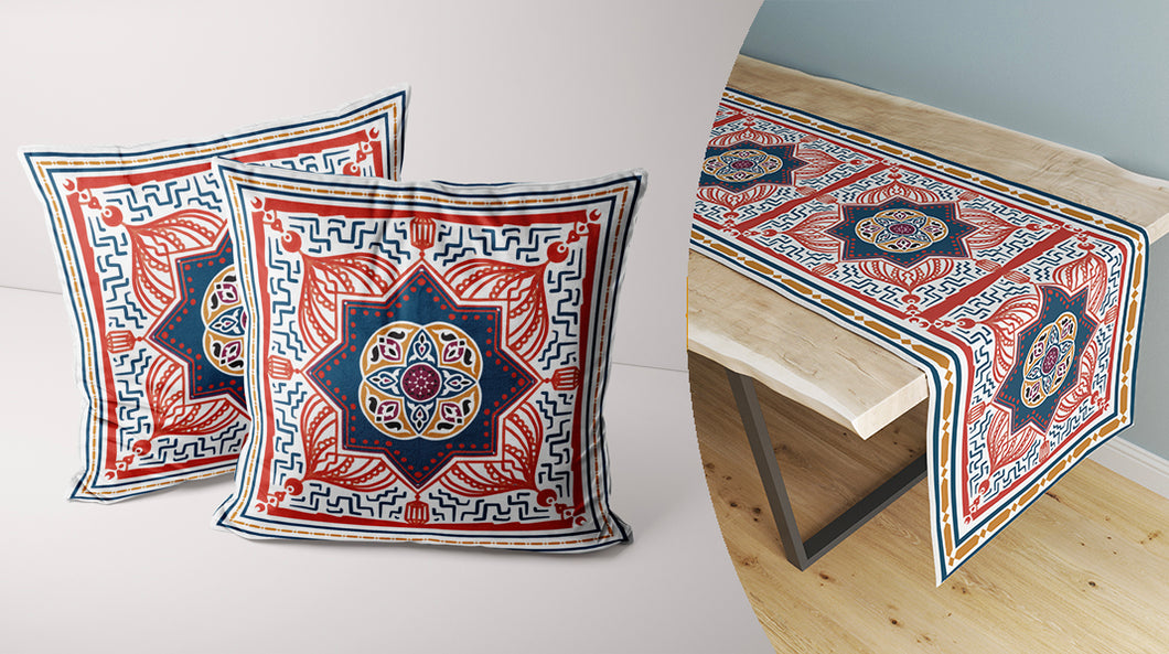 Oriental Red - Set of 2 cushion covers + Table Runner