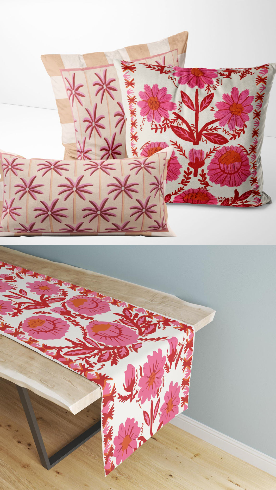 Pink Oasis  - Set of 3 cushion covers + table runner