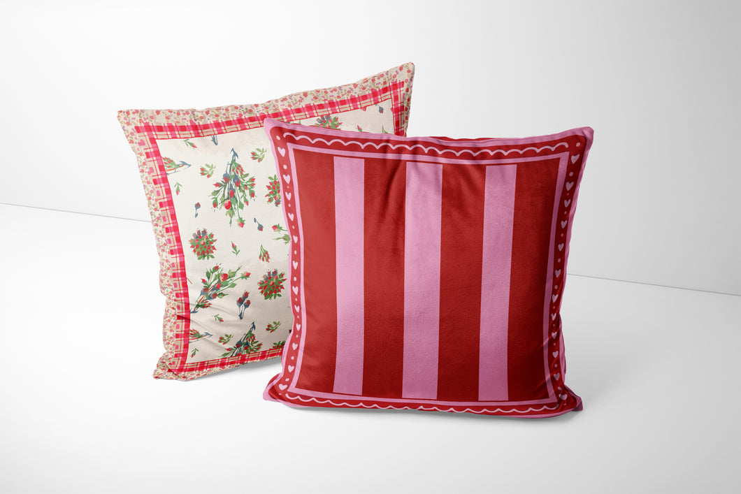 Shabby Chic - Red Cushion Covers - Set of 2