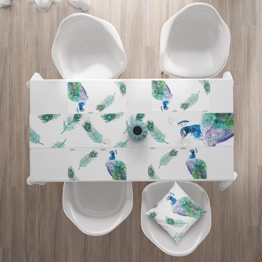 Indian Peafowl - Set of Dining Table Runner + 6 Placemats
