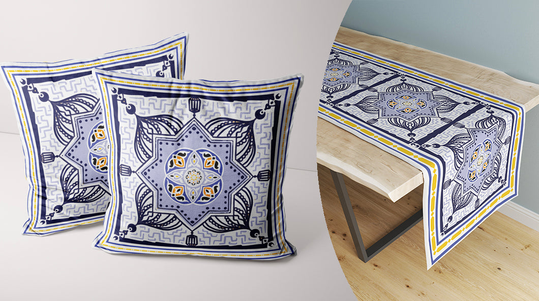 Oriental Blue - Set of 2 cushion covers + Table Runner